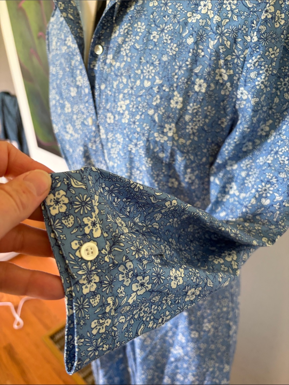 Blue Floral Midi Shirt Dress with Tie Waist - Picture 3 of 8